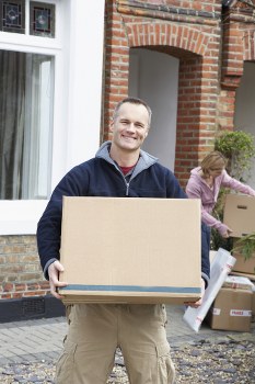 Moving van and boxes during a Battersea home relocation