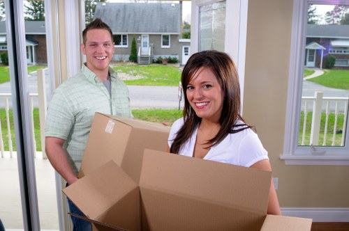 Packed boxes and furniture ready for Battersea removals service