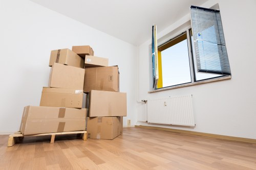 Packed boxes and furniture prepared for a Battersea apartment move