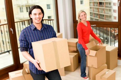 Battersea student flat move with furniture and labelled boxes